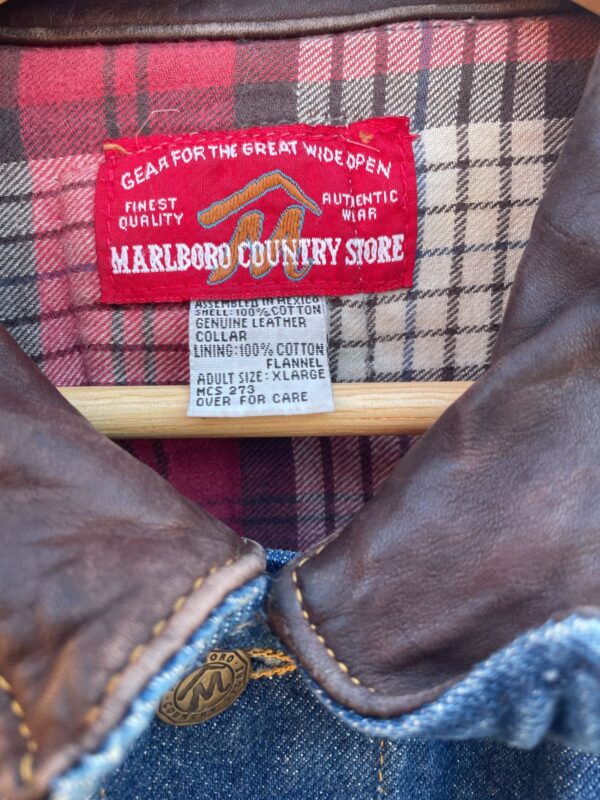 *AS-IS* LEATHER COLLAR PLAID LINED DENIM JACKET
