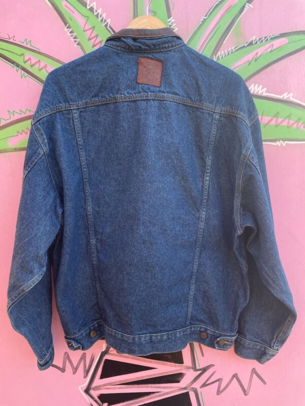 *AS-IS* LEATHER COLLAR PLAID LINED DENIM JACKET