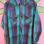 1990S BRIGHT! HEAVY COTTON BUFFALO CHECK BLACK PEARL SNAP BUTTON UP FLANNEL SHIRT