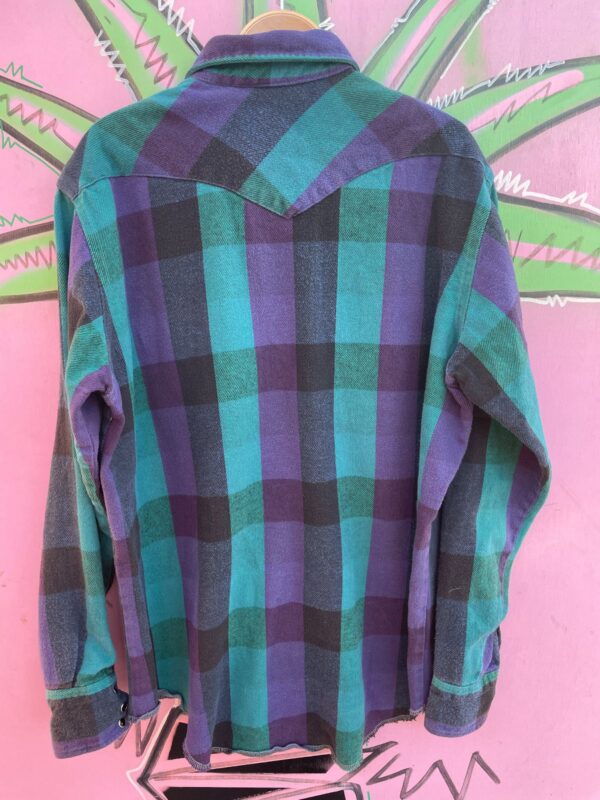 1990S BRIGHT! HEAVY COTTON BUFFALO CHECK BLACK PEARL SNAP BUTTON UP FLANNEL SHIRT