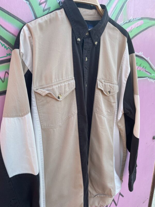 1990S COLOR BLOCK WESTERN LONG SLEEVE BUTTON UP SHIRT