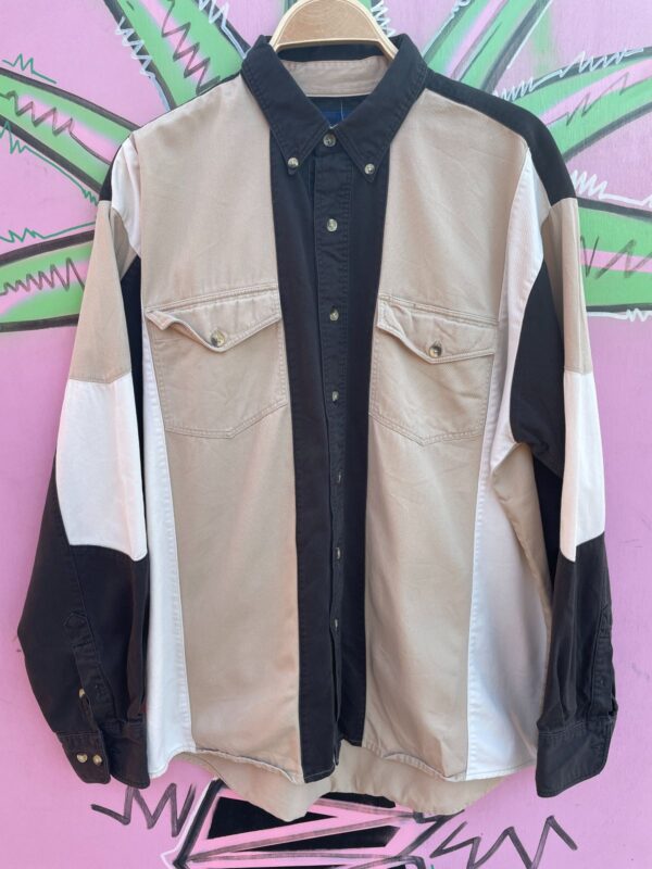 1990S COLOR BLOCK WESTERN LONG SLEEVE BUTTON UP SHIRT
