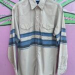 HORIZONTAL DOUBLE STRIPE PEARL SNAP WESTERN BUTTON UP LONG SLEEVE SHIRT