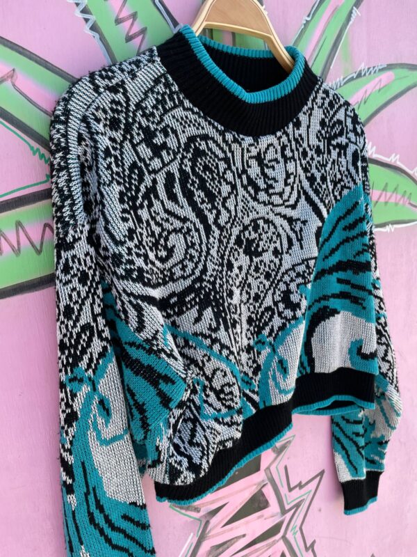 1980S-90S CROPPED! KNIT SWEATER ABSTRACT DESIGN