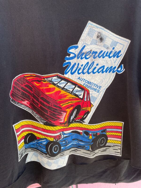 *AS-IS* SHERWIN WILLIAMS AUTOMOTIVE FINISHES CUT CROP GRAPHIC T SHIRT
