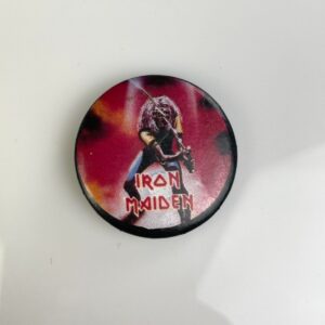 Photo detail:ORIGINAL 1980S IRON MAIDEN EDDIE PLAYING GUITAR GRAPHIC BUTTON PIN