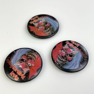 Photo detail:ORIGINAL 1980S IRON MAIDEN PURGATORY GRAPHIC BUTTON PIN