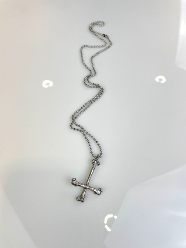 INVERTED CROSS BONES SOLID BRASS PENDANT NECKLACE, CLASSIC BALL CHAIN