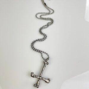 Photo detail:INVERTED CROSS BONES SOLID BRASS PENDANT NECKLACE, CLASSIC BALL CHAIN