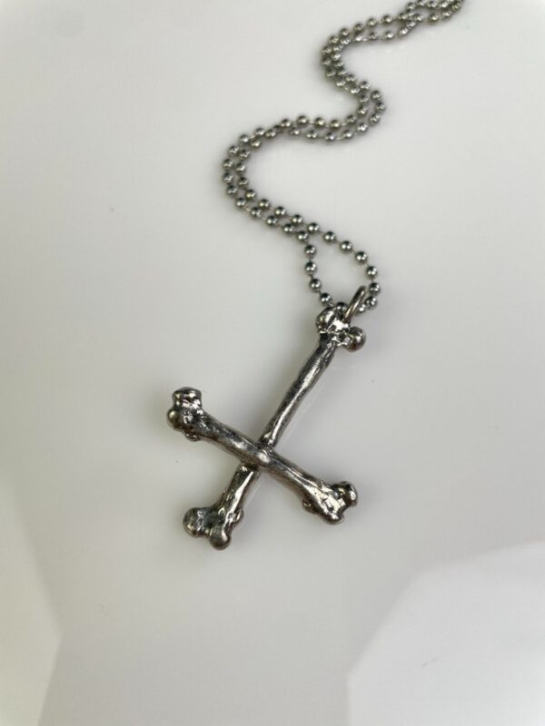 INVERTED CROSS BONES SOLID BRASS PENDANT NECKLACE, CLASSIC BALL CHAIN