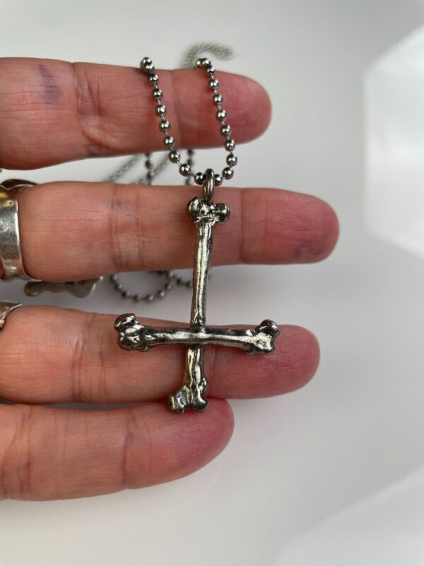 INVERTED CROSS BONES SOLID BRASS PENDANT NECKLACE, CLASSIC BALL CHAIN