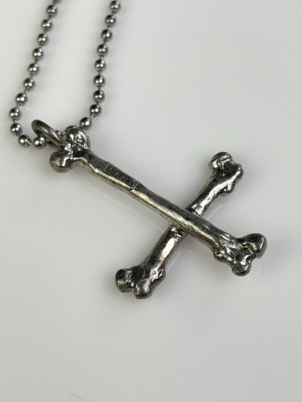 INVERTED CROSS BONES SOLID BRASS PENDANT NECKLACE, CLASSIC BALL CHAIN