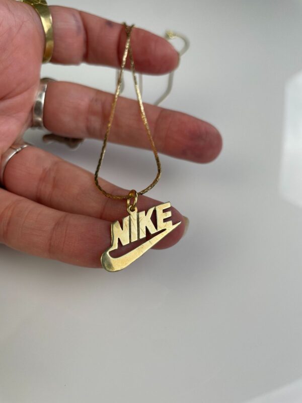 Brass Nike Swoosh Logo Pendant, Gold Plated Deadstock Snake Chain