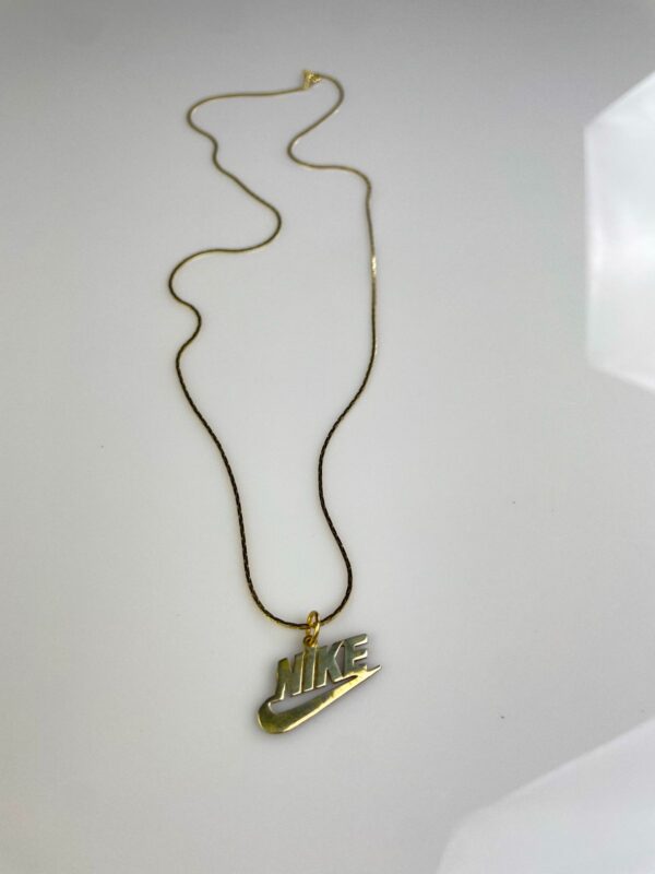 BRASS NIKE SWOOSH LOGO PENDANT, GOLD PLATED DEADSTOCK SNAKE CHAIN NECKLACE