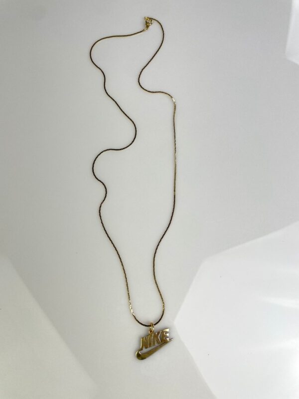 BRASS NIKE SWOOSH LOGO PENDANT, GOLD PLATED DEADSTOCK SNAKE CHAIN NECKLACE