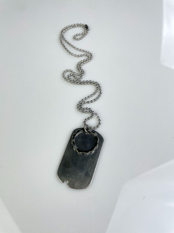 SILVER PLATED DOG TAG & GEAR-COG COMBO, BALL CHAIN NECKLACE