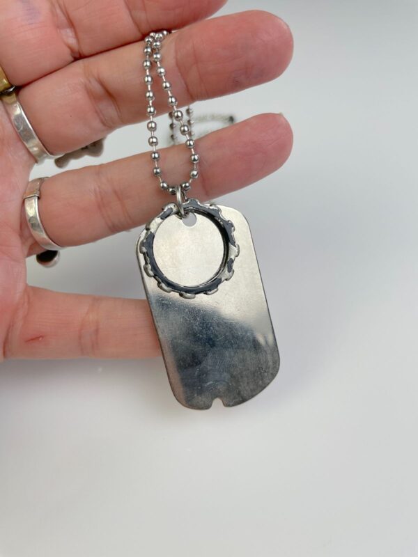 SILVER PLATED DOG TAG & GEAR-COG COMBO, BALL CHAIN NECKLACE