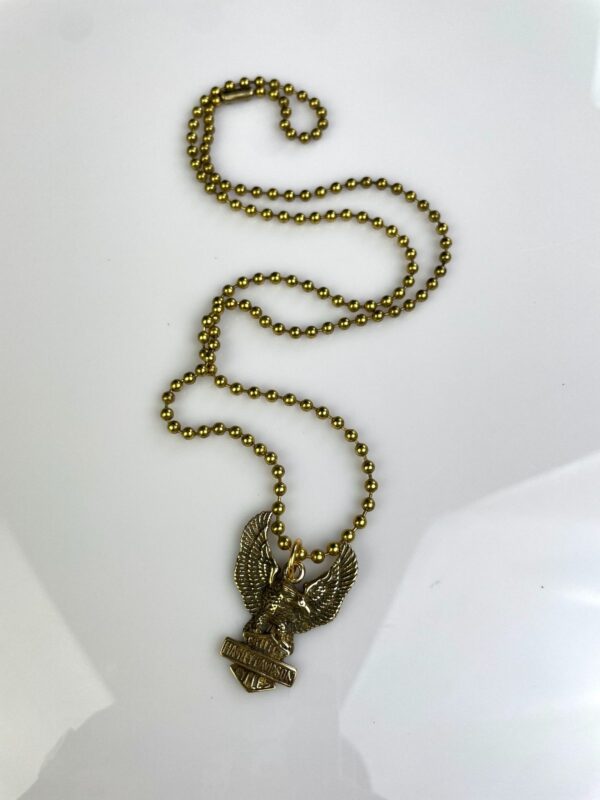 SOLID BRASS HARLEY DAVIDSON EAGLE PENDANT NECKLACE, LARGER BRASS BALL CHAIN
