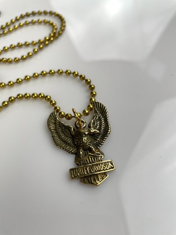 SOLID BRASS HARLEY DAVIDSON EAGLE PENDANT NECKLACE, LARGER BRASS BALL CHAIN