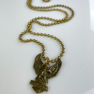 Photo detail:SOLID BRASS HARLEY DAVIDSON EAGLE PENDANT NECKLACE, LARGER BRASS BALL CHAIN