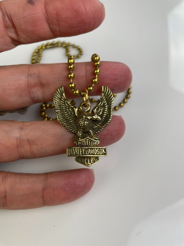 SOLID BRASS HARLEY DAVIDSON EAGLE PENDANT NECKLACE, LARGER BRASS BALL CHAIN