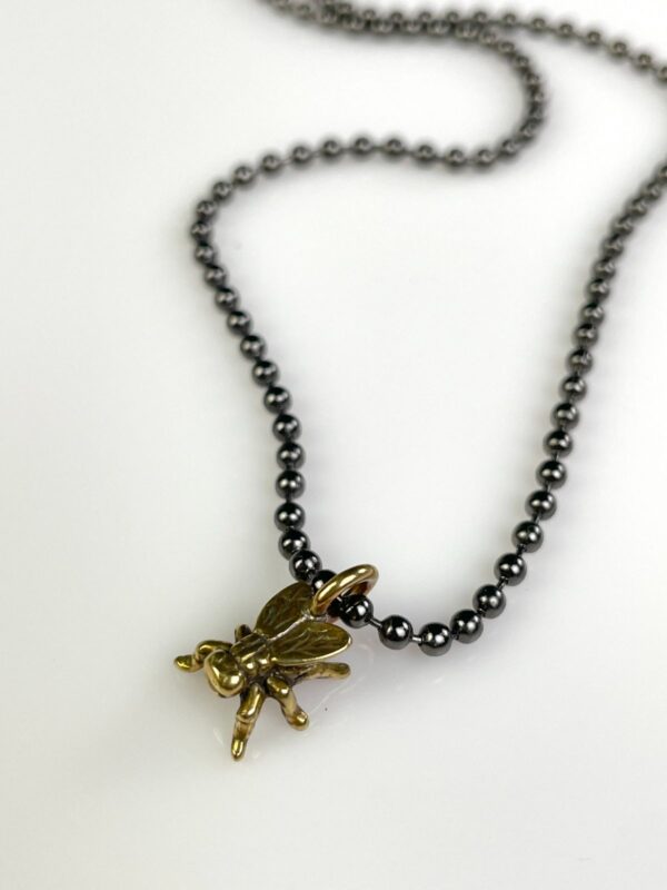 BRASS FLY REPLICA CHARM NECKLACE GUNMETAL BALL CHAIN
