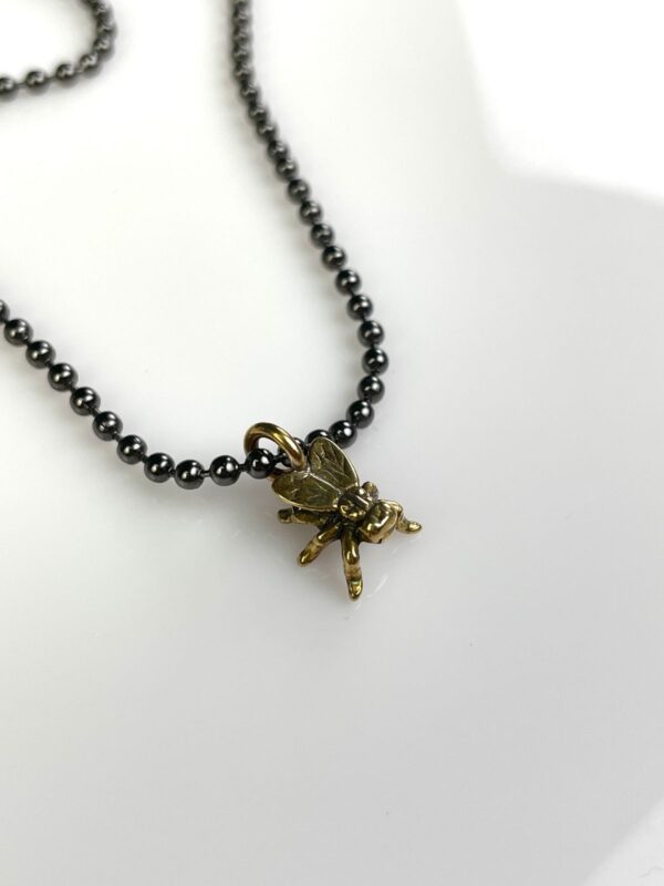 BRASS FLY REPLICA CHARM NECKLACE GUNMETAL BALL CHAIN
