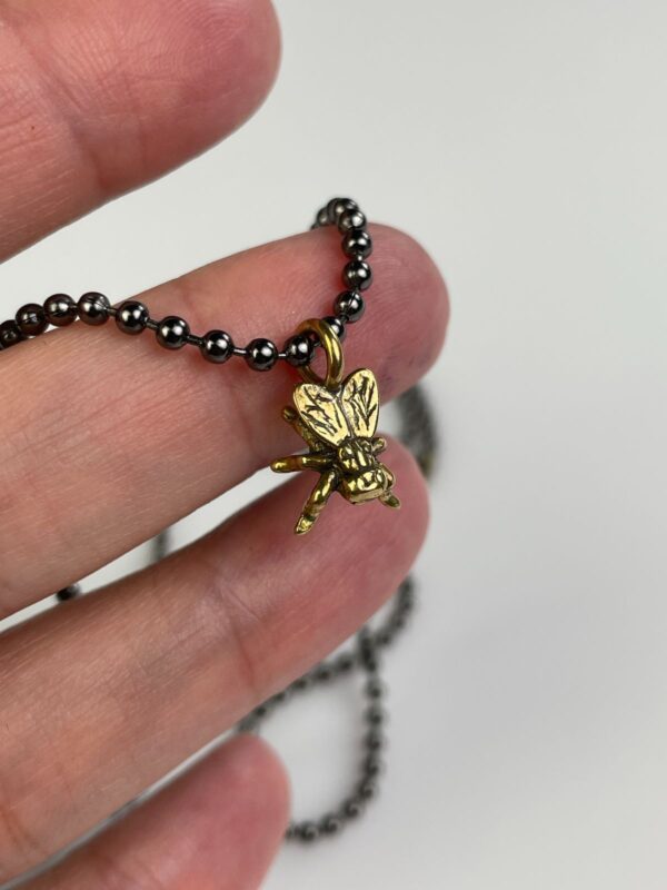 BRASS FLY REPLICA CHARM NECKLACE GUNMETAL BALL CHAIN