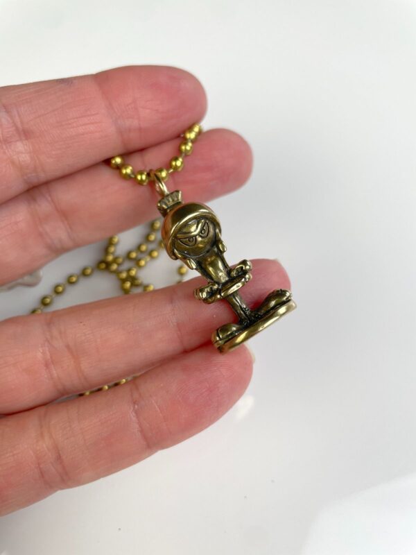 MARVIN THE MARTIAN SOLID BRASS REPLICA FIGURINE PENDANT NECKLACE, HEAVY BALL CHAIN