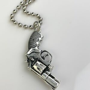 Photo detail:MINIATURE SOLID BRASS REPLICA PISTOL GUN REVOLVER CHARM NECKLACE, HEAVY BALL CHAIN