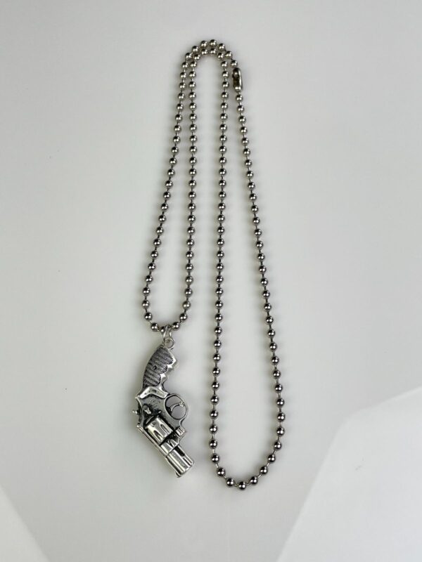 MINIATURE SOLID BRASS REPLICA PISTOL GUN REVOLVER CHARM NECKLACE, HEAVY BALL CHAIN