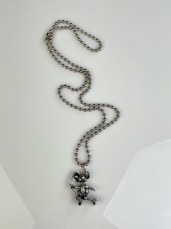 SILVER PLATED SOLID BRASS CASTED SKATE RAT PENDANT NECKLACE W/ LARGE BRASS BALL CHAIN