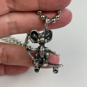Photo detail:SILVER PLATED SOLID BRASS CASTED SKATE RAT PENDANT NECKLACE W/ LARGE BRASS BALL CHAIN