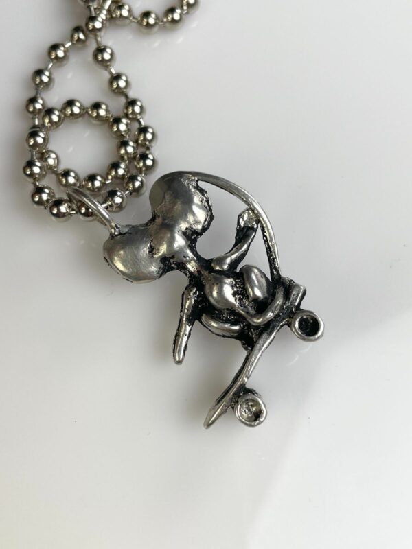 SILVER PLATED SOLID BRASS CASTED SKATE RAT PENDANT NECKLACE W/ LARGE BRASS BALL CHAIN