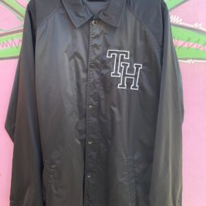 Photo detail:AS-IS NICE! THE HUNDREDS BRANDED SATIN BOMBER JACKET, EMBROIDERED FRONT, LARGE BACK PRINT