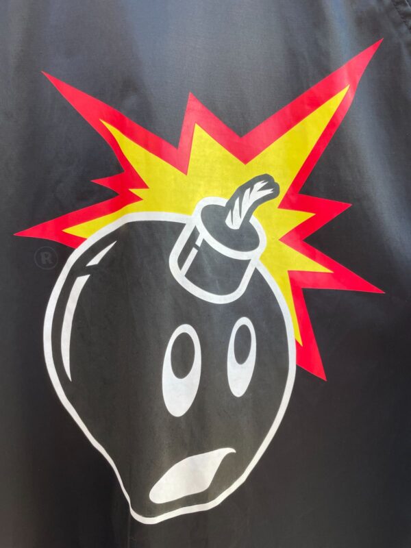 AS-IS NICE! THE HUNDREDS BRANDED SATIN BOMBER JACKET, EMBROIDERED FRONT, LARGE BACK PRINT