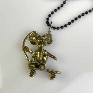 Photo detail:SOLID BRASS CASTED SKATE RAT PENDANT NECKLACE CLASSIC BLACK  BALL CHAIN