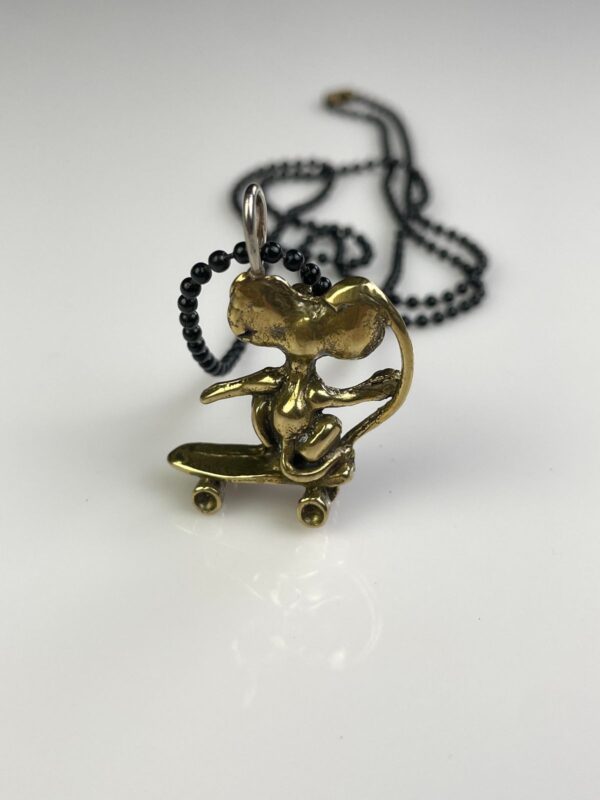 SOLID BRASS CASTED SKATE RAT PENDANT NECKLACE CLASSIC BLACK  BALL CHAIN