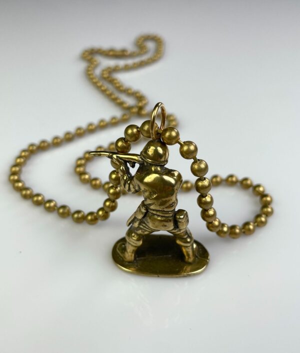 SOLID BRASS CASTED ARMY MAN TOY REPLICA PENDANT NECKLACE, HEAVY BALL CHAIN