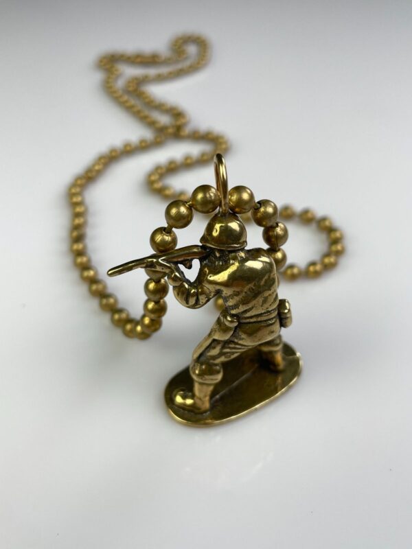 SOLID BRASS CASTED ARMY MAN TOY REPLICA PENDANT NECKLACE, HEAVY BALL CHAIN
