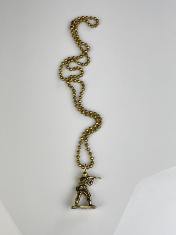 SOLID BRASS CASTED ARMY MAN TOY REPLICA PENDANT NECKLACE, HEAVY BALL CHAIN