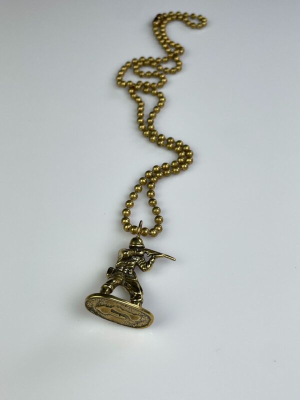 SOLID BRASS CASTED ARMY MAN TOY REPLICA PENDANT NECKLACE, HEAVY BALL CHAIN