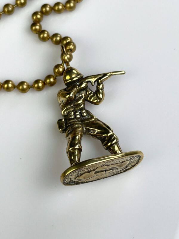 SOLID BRASS CASTED ARMY MAN TOY REPLICA PENDANT NECKLACE, HEAVY BALL CHAIN