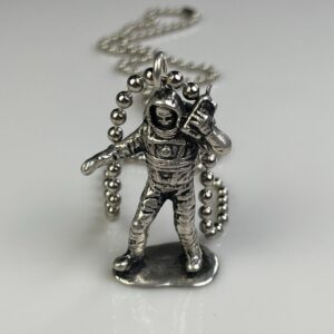 Photo detail:SILVER PLATED SOLID BRASS CASTED MOON MAN TOY REPLICA PENDANT NECKLACE, HEAVY BALL CHAIN