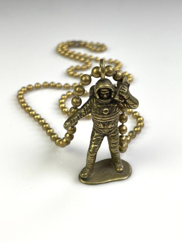 SOLID BRASS CASTED MOON MAN TOY REPLICA PENDANT NECKLACE, HEAVY BALL CHAIN