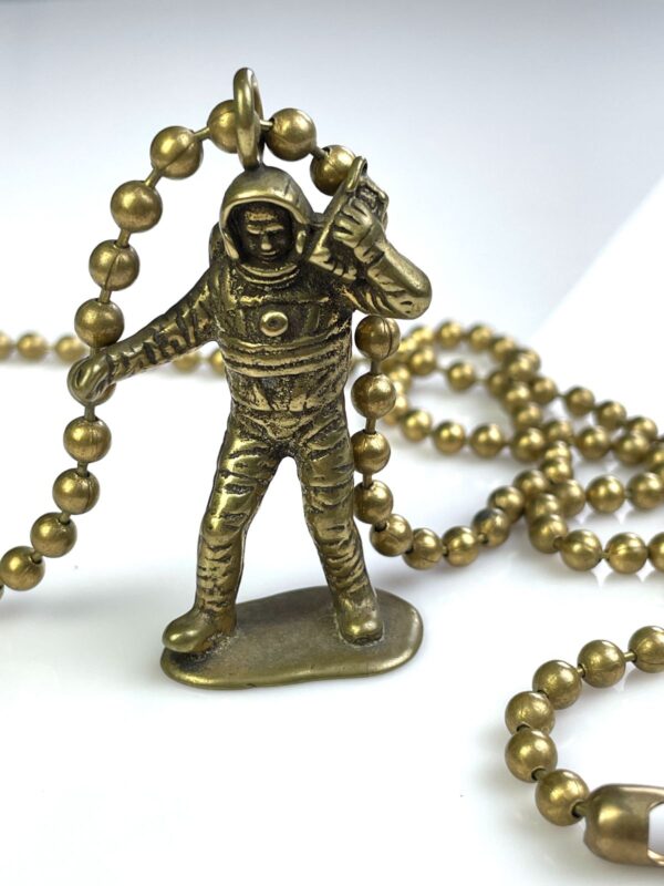 SOLID BRASS CASTED MOON MAN TOY REPLICA PENDANT NECKLACE, HEAVY BALL CHAIN