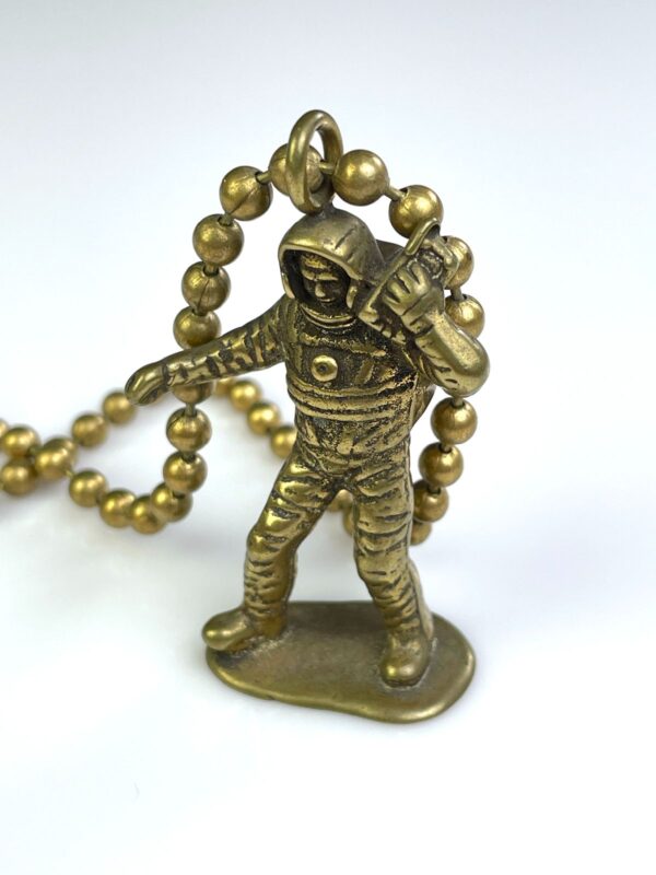 SOLID BRASS CASTED MOON MAN TOY REPLICA PENDANT NECKLACE, HEAVY BALL CHAIN