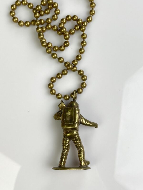 SOLID BRASS CASTED MOON MAN TOY REPLICA PENDANT NECKLACE, HEAVY BALL CHAIN