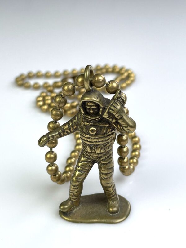 SOLID BRASS CASTED MOON MAN TOY REPLICA PENDANT NECKLACE, HEAVY BALL CHAIN