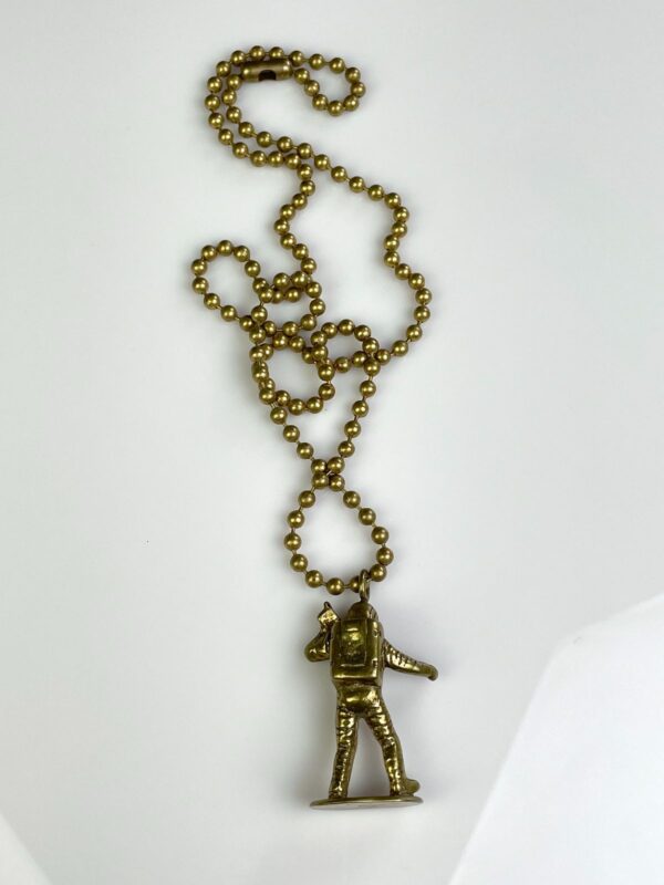 SOLID BRASS CASTED MOON MAN TOY REPLICA PENDANT NECKLACE, HEAVY BALL CHAIN